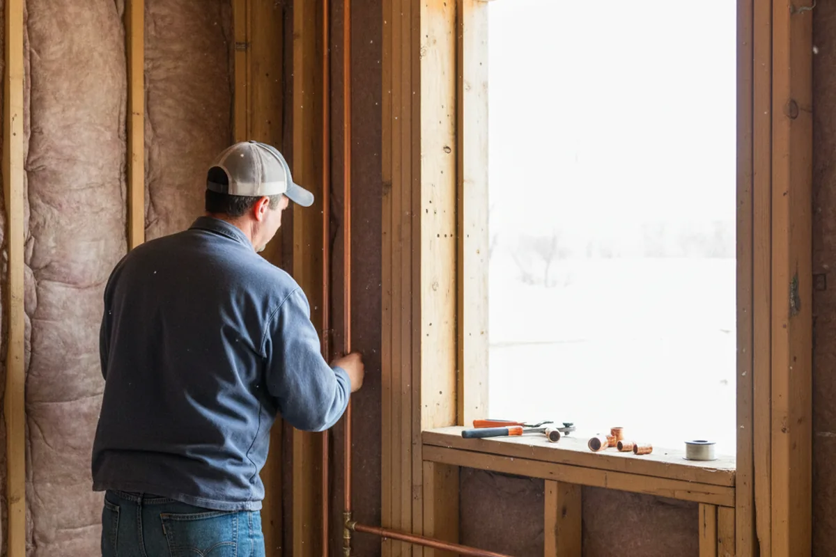Licensed plumber running new copper supply lines in a Breinigsville home